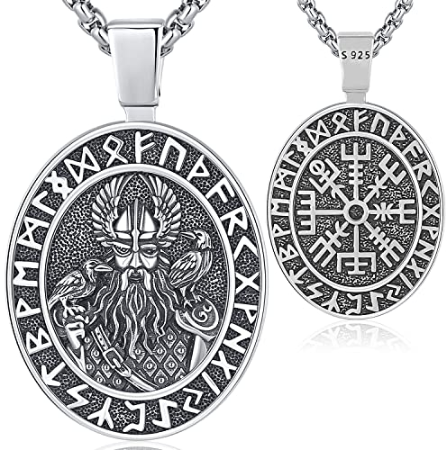 Wikinger Halskette Herren Wikinger Odin Kette Sterling Silber 925 Viking Odin Anhänger Nordische Amulett Wikinger Schmuck für Herren Männer