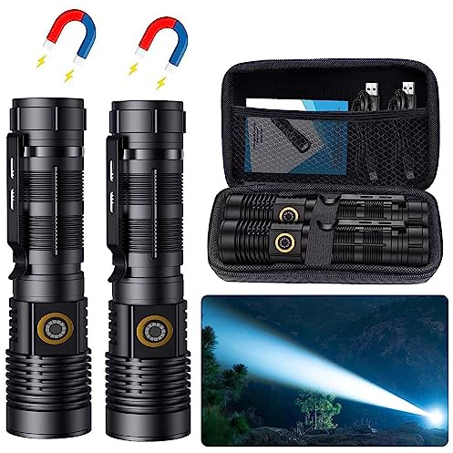 Kleine taktische Taschenlampen, hohe Lumen – 1500 Meter langer Strahl, superhelle LED-Taschenlampe, magnetisch, per USB wiederaufladbar, zoombar, 5 Modi, Taschenlampe für Wandern, Camping