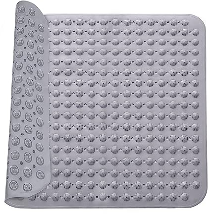 Alfombra de Ducha, 48 x 48 cm Alfombrilla de Ducha Antideslizante, Alfombrilla Antideslizante con Ventosas, para Sauna, Cuarto de Ducha, a Prueba de Lavadoras, Cuadrada, Gris