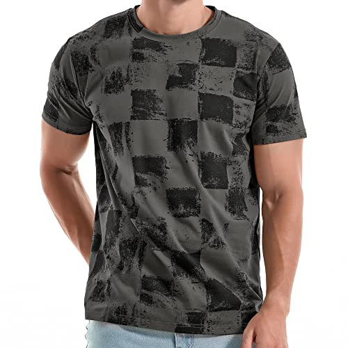RONOMO Men's T-Shirt Short Sleeve Crew Neck Active Printed Tee - 95% Cotton 5% Spandex, Medium Stretch, Soft Breathable Casual Top (GZ Grey M)
