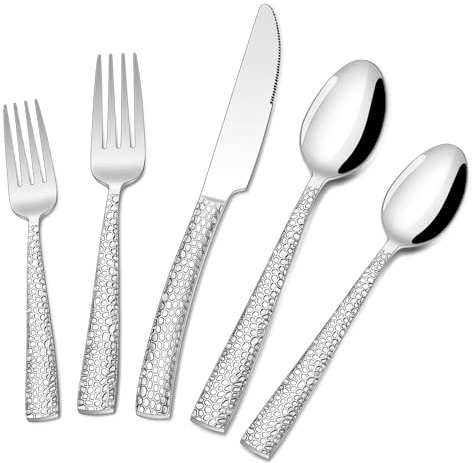Terlulu Lot de 60 couverts pour 12 personnes avec couteau, fourchette, cuillère, couverts en acier inoxydable pour famille/fête/hôtel/restaurant, poli miroir et passe au lave-vaisselle