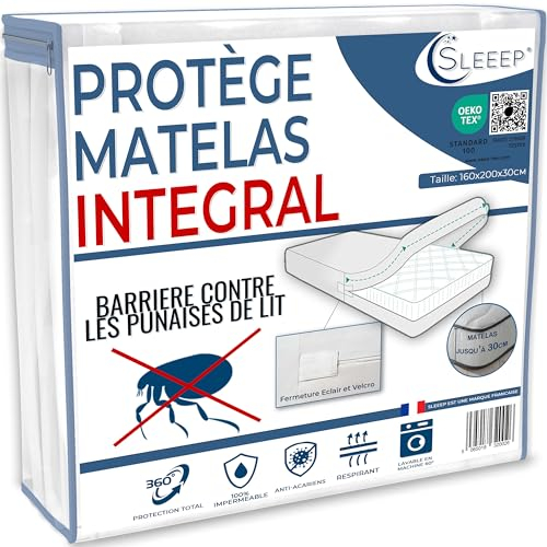 SLEEEP Coprimaterasso 160 x 200 anti cimice, con cerniera, protezione materasso impermeabile, integral OekoTex - qualità alberghiera
