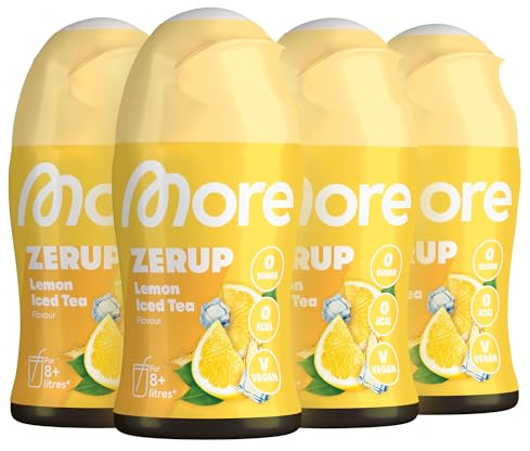 MORE Zerup, Lemon Iced Tea, 4 x 65 ml, für bis zu 32 l Fertiggetränk | Zuckerfreier Sirup mit u.a. echten Fruchtextrakten, vegan, zero Kalorien - made in Germany