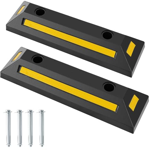 COSTWAY 2er Radstopper Parkbegrenzung Gummi, Parkplatzbegrenzung Radstopp- Parkplatz-Markierung, Garagenstopper Anfahrschutz für Garagen Parkplätze