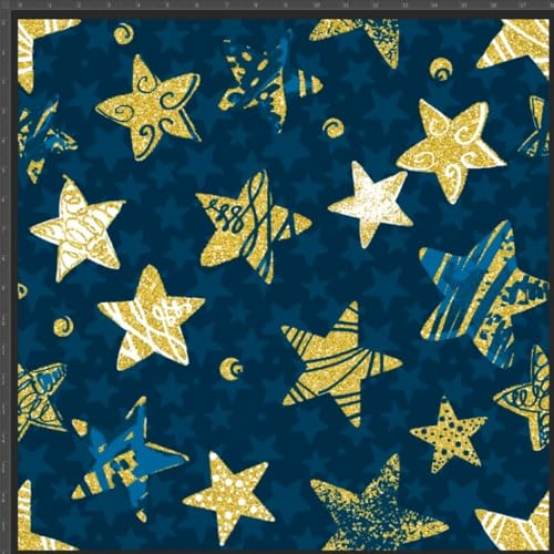Textrend Jersey Stoff Meterware Kinder - 100% Baumwolle - Stoff zum Nähen - Textilien 1x1.6m - Entwürfe für Kinder (Vergoldete Sterne auf dunkelblauem Hintergrund)