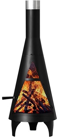 127 cm schwarzer Holzkamin für den Außenbereich, Metall, Terrassenheizer, Feuerstelle für Hinterhof oder Deck, inklusive Feuerstelle, Schürhakengriff