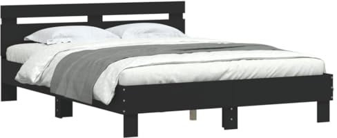 vidaXL Cadre de Lit avec Tête de Lit et LED, Lit Double avec Sommier à Lattes, Lit Adulte de Chambre, Noir 140x190 cm Bois d'Ingénierie