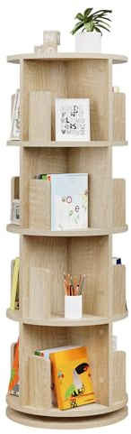 EUGAD drehbares Bücherregal 360 Grad, 4 Ebenen 16 Fächer, Standregal, Drehregal, Büroregal, Dekoregal, Lagerregal, für Wohnzimmer Schlafzimmer Büro Kinderzimmer, helle Eiche, φ44xH127,4 cm 0045SHG