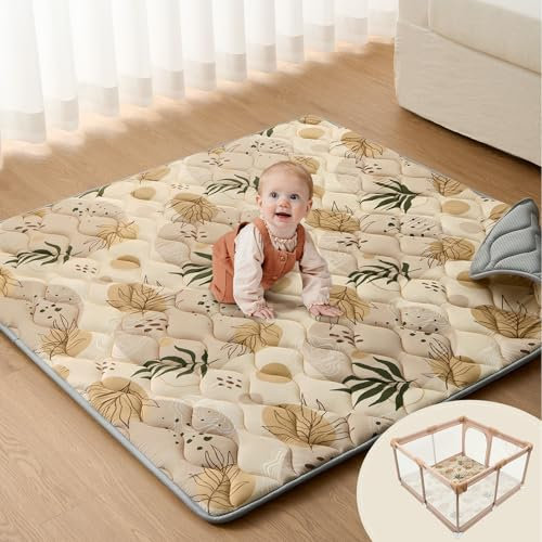 Blissful Diary Baby Play Mats for Floor, 50x50 Playpen Mat, Thick Cushioning Padding Foam Playmat for Baby and Toddlers Infants, Non-Slip & Machine Washable, Earth Tones Design