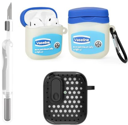 LEWOTE 3 in 1, compatibile con Apple Airpods (2nd/1st Generation), custodia protettiva e divertente con kit di pulizia portachiavi (VSL)