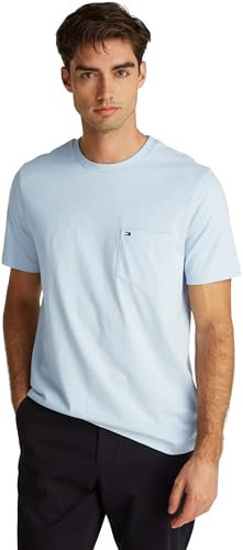 Tommy Hilfiger Men’s Short Sleeve Essential T-Shirt with Breast Pocket, Blue (Breezy Blue), XL