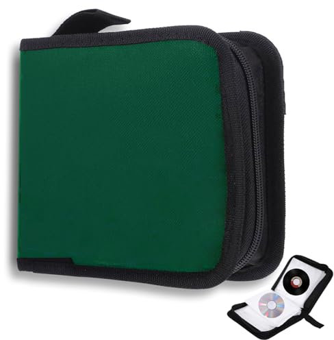 Porta CD Custodia, Dvd Organizzatore, Protable Oxford Panno 40 Dischi CD, Cerniera Custodia Organizer per Dischi Protettivi per Viaggi in Auto, Verde