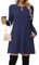 Tanmolo Kleid Damen Elegant Knielang mit Taschen Freizeitkleid A Linie Fließend Langarm Herbst und Winter (Dunkelblau M)