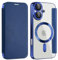ZQYFCDZ Magnetische Hülle für iPhone 16 Kompatibel mit MagSafe, PU-Leder Flip Portemonnaie mit Kartensteckplatz, Transparente Handyhülle für iPhone 16, Blau