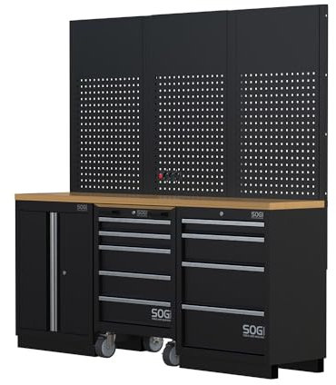 Sogi ARR-OFF-2040-A-L Arredamento modulare per officina e garage - piano in legno - 2040x465x2000 mm