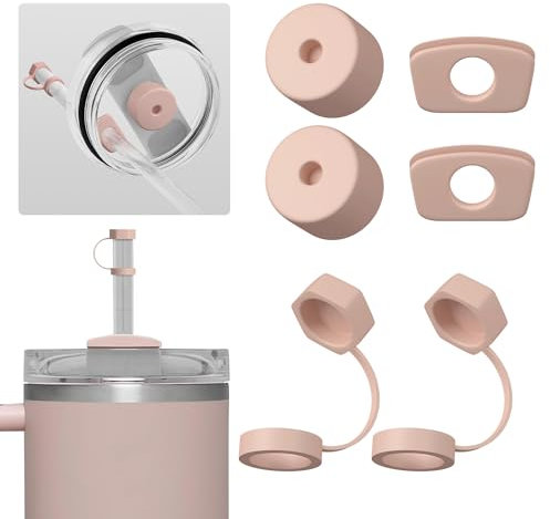 Nearockle 6 Stück Silikon Strohhalm Abdeckung Auslaufschutz, Kompatibel für Stanley Quencher Becher H2.0 850ml & 1.2L(30oz|40oz) Cup Tumbler FlowState Zubehör (Rosa)