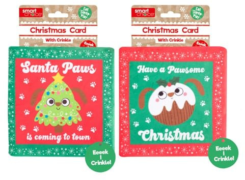 YöL Pack of 2 - Pudding & Tree Christmas Card Themed Pet Dog Puppy Toy Plush Crinkle Effect Festive Play Stimulating Interactive
