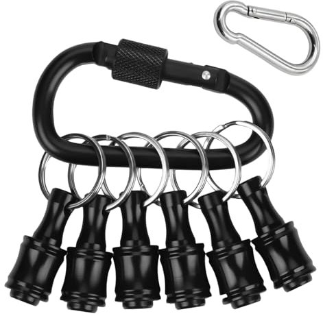 6pcs Bit Holder Keychain, Hex Bit Holder Drill Bit Holder Keychain Extension Bar Quick Change Bit Holders, Screwdriver Bit Holder, with Black Carabiner for Diy Electrical Woodworking Maintenance