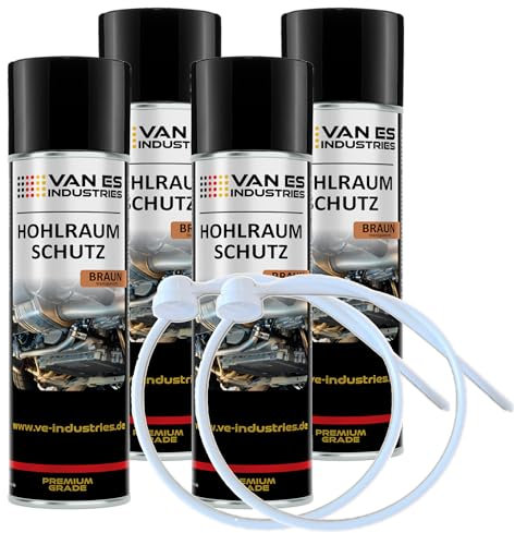 VE-INDUSTRIES Hohlraumschutz Hohlraumversiegelung Spray 4X 500ml Braun Wachs + 60cm Sonden