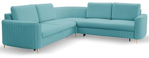 DomoHome Ecksofa Laren Modernes Schlafsofa Stauraum für Bettwäsche Stilvolle Kunststofffüße Einfacher Aufbau Komfortable Schlaffunktion Rechts 150x212cm Größe: 251x251x85cm Farbe:TÜRKISCH