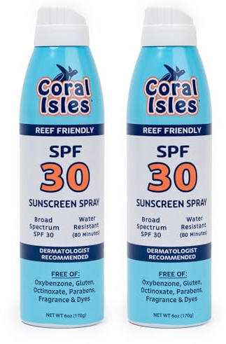 Coral Isles Spray SPF 30 Reef Safe Sunscreen Sunblock 6 Fl Oz Pack of 2