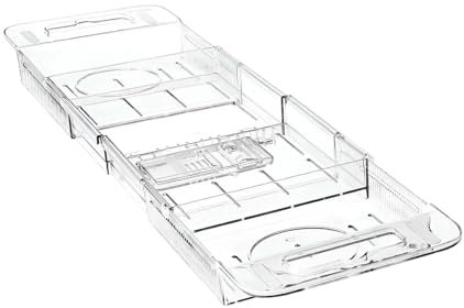 Plateau de baignoire en plastique 56-80 cm - Réglable - Extensible - Avec poignée - Transparent - Avec espace pour serviettes, livres, verre à vin