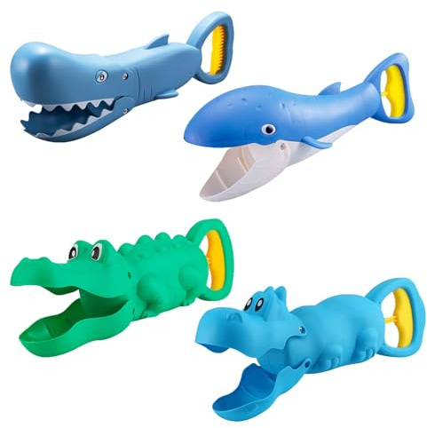 Sandgreifer Kinder Sandspielzeug, Sandkasten Spielzeug Hai Schaufel Kinder, Handbagger für Sand Groß 35cm, Strandspielzeug ab 3 Jahren, Sand Spielzeug für Draußen Sommer Party Sandkasten (4 Stück)