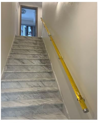 Treppenhandlauf-Set aus durchsichtigem Acryl – individuelle Länge (48 cm bis 6 m) mit silbernen Halterungen(Yellow,290cm(9.5ft))