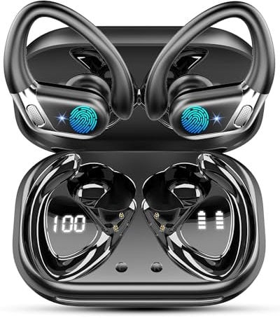 Wireless Earbuds, 2025 Bluetooth 5.4 Headphones Sports, Deep Bass Stereo in Ear Headphone for Running, 50H Wireless Earphones with Mic CVC 8.0 Cancelling Mic Earphones, 1.5 H USB-C Fast Charge, Black