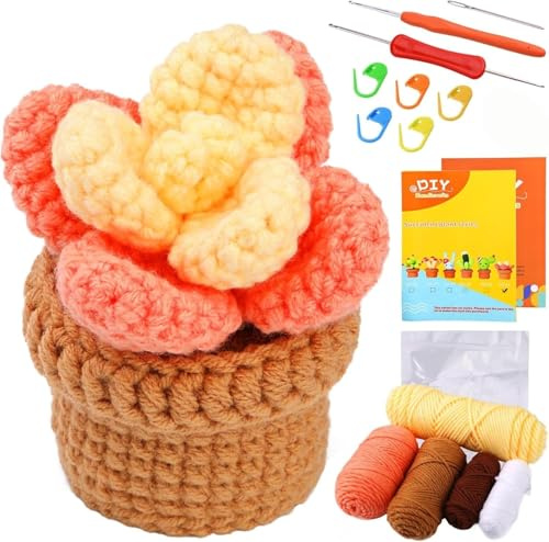 Omeblos Crochet Starter Kit, Crochet Kit for Beginners, Succulent Plant Crochet Kit, Step-by-Step Video Tutorials, Crochet Plant Kits, Beginner Crochet Kits for Adults and Kids
