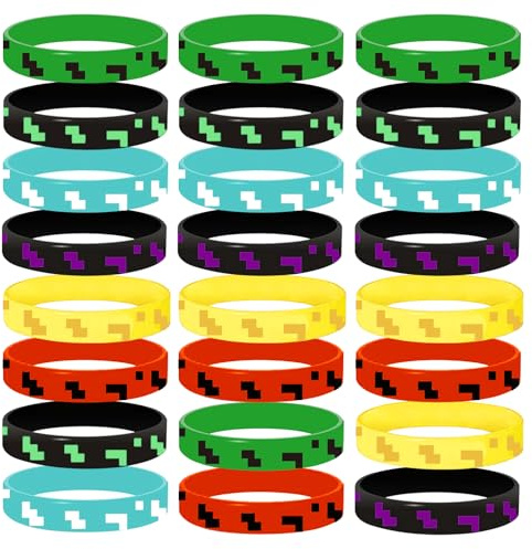 YunLone 24 braccialetti per feste a tema pixel, braccialetti per feste di compleanno, bomboniere, decorazioni per feste