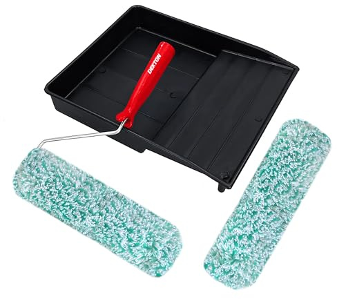DEKTON 9 Roller And Tray 2 Sleeve Trade - Woven roller for emulsion| Ideal for emulsion paints on walls and ceilings| Medium Pile Woven Fabric Sleeves| Durable Finish| Seamless Repairs