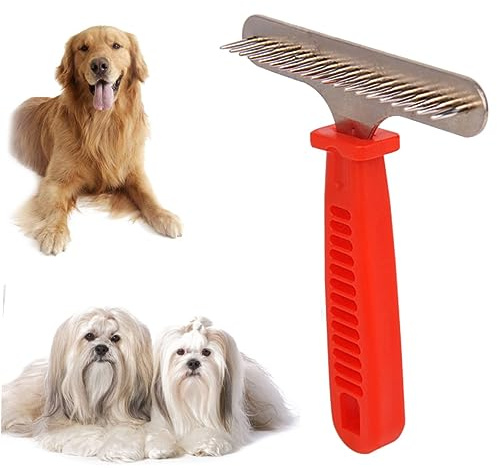 Gatuida Hunde und Katzenkamm Entwirrungswerkzeug für Haustiere Ergonomischer Pflegekamm für Entwirren von Fell für Haarenden Rot