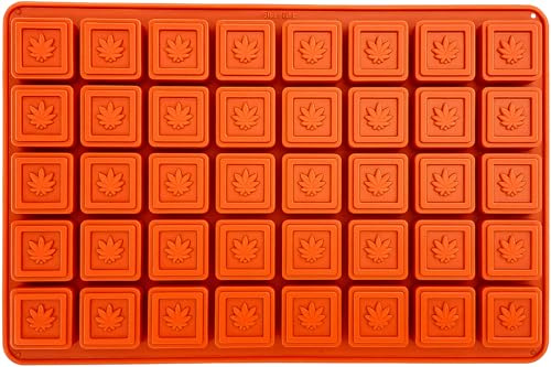 Selecto Bake Quadratische Marihuana-Cannabis-Silikonform mit 40 Mulden, für Unkraut, Hanf, Blätter, Eiswürfelform für Topf, Süßigkeiten, Schokolade, Gummis, Pudding, Gelee, Süßigkeiten