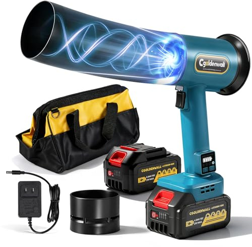 CGOLDENWALL Soffiatore a Batteria 21V, Soffiatore Foglie con 2 Batterie da 4.0 Ah, Motore da 60000 giri/min, 4 Velocità Regolabili, Portatile per Giardino, Patio, Auto e Pulizia della Neve
