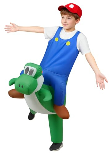 Alaoo Uppblåsbar Super Rörmokare Dinosauriedräkt för barn, superbröder, barn, cosplay-kostym med uppblåsbara kläder, hatt, fläkt för halloween, jul och karneval
