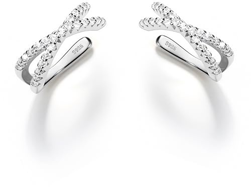 Sterling Silber 925 Ear Cuff Ohrklemme Fake Helix Conch Ohrringe Damen | 2 Pcs 14K Gold Plated Verstellbare Fake Piercing Ear Cuff, 5A Kubik Zirkonia, Clip auf Knorpel, Hypoallergen Damen