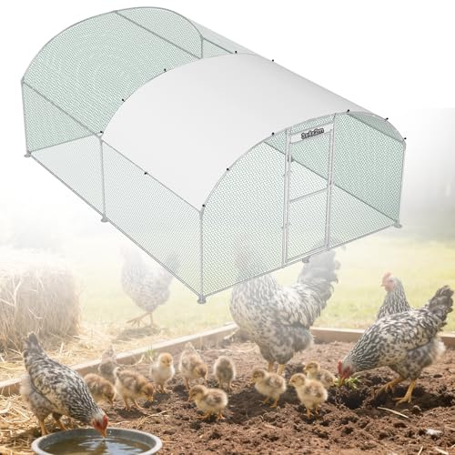 YRHome Metall Hühnerstall Bogen Dach Typ PE Dachabdeckung,Verzinktes Stahlrohr Hühner Schutzraum Verdickte PVC Verbinder,Voliere für Bauernhof Haltung,Garten(3x4x2m)