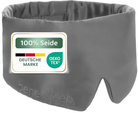 bene-sleep® Premium Seidenschlafmaske – 100% lichtdicht – Weiche Polsterung – Hautfreundlich Augenbrille für erholsamen Schlaf – Für längeren REM-Schlaf und schnelleres Einschlafen (Grau)