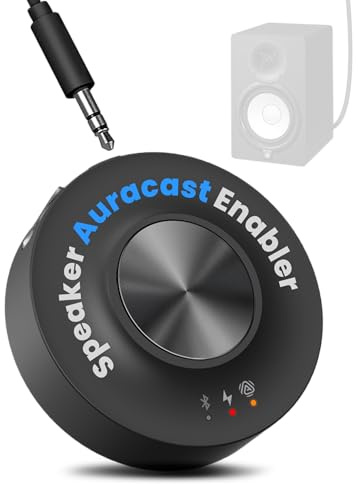 Avantree AuraLink – Future-Proof Auracast & Classic Bluetooth Receiver for Speakers & Audio System, 328ft Long Range, 20H Portable or Stationary Use, One-to-Many Multiple Broadcast Listening - Black