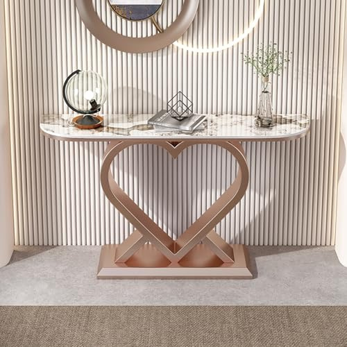 Modern Rose Gold Console Table for Entryway, Narrow Accent Sofa Table with Geometric Metal Frame, Perfect for Living Room, Bedroom, Office, 100x30cm (39.5x12in)