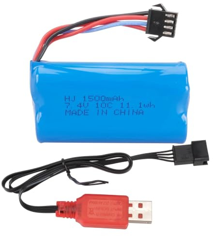 1PCS 7,4V 1500mAh Rechargeable Batterie(USB Câble de Charge & SM-4P Prise) Compatible avec EC08 Modèles de Voitures Télécommandées (Véhicules Tout-Terrain, Motos Course, Bateaux Drift)