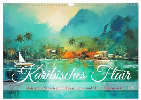 Karibisches Flair (Wandkalender 2026 DIN A3 quer), CALVENDO Monatskalender: Traumhafte tropische malerische Szenen - KI generiert (CALVENDO Natur)