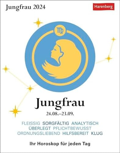 Jungfrau Sternzeichenkalender 2024: Tagesabreißkalender. Tischkalender 2024 mit täglichem Horoskop. Kleiner Kalender mit täglichem Blick in die Sterne: Tagesabreißkalender - Ihr Horoskop für jeden Tag