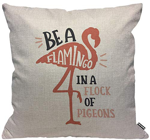 HGOD DESIGNS Kissenbezug Flamingo Flamingo Mit Zitate Be A Flamingo In A Flock of Pigeons Kissenhülle Haus Dekorativ Jungen/Mädchen Wohnzimmer Schlafzimmer Sofa Stuhl Kissenbezüge 45X45cm