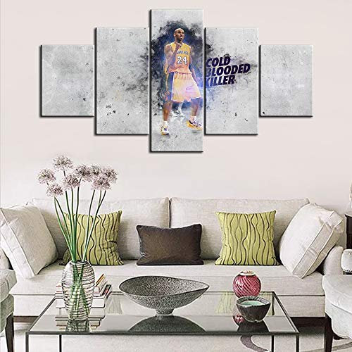 Basketball Sports Decor NBA Los Angeles Lakers Kobe Bryant Wandkunst Leinwand Retro Prints Home Decals Bilder für Schlafzimmer Wohnzimmer 5 Paneele Poster Gemälde Kunstwerk gerahmt fertig zum