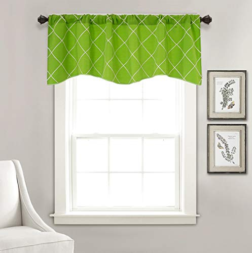 Boyouth Geometrisches Muster, Bestickt, halbverdunkelnd, gewellt, Kurze Vorhänge, Stangentaschen, grüner Querbehang für Küche, 107 x 46 cm