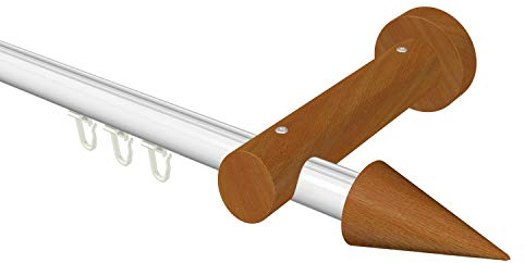 Flairdeco Innenlauf-Gardinenstange 20 mm Ø, 1-läufig, Typ Kegel, Alu/Holz, Weiß/Kirschbaum lackiert, 200 cm