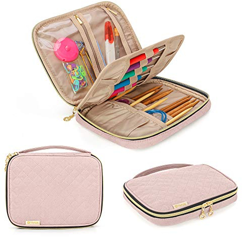 Yarwo Häkelnadeln Set Tasche, Stricken Zubehör Aufbewahrungstasche, Handarbeitstasche für Häkelsets und Stricken Werkzeuge Sets, Rosa