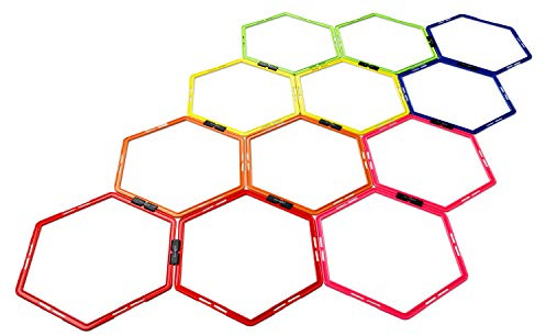 Yes4All ZRLX Hex Agility Rings/Speed Rings with Carrying Bag – Hexagon Rings, Agility Hurdles for Agility Footwork Training (Set of 12 Colorful Rings)
